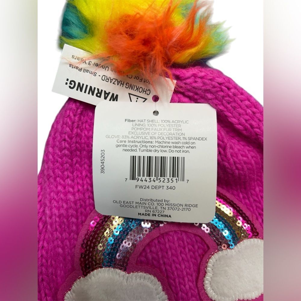 Kids Pink Rainbow Knit Hat and Gloves Set - Picture 5 of 8